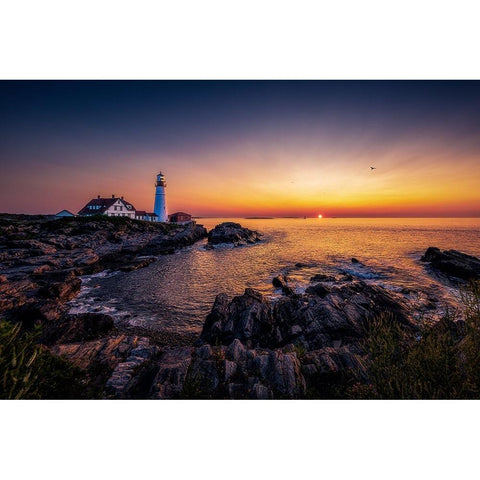 Sunrise By Sea Black Modern Wood Framed Art Print with Double Matting by Zhou, Steven