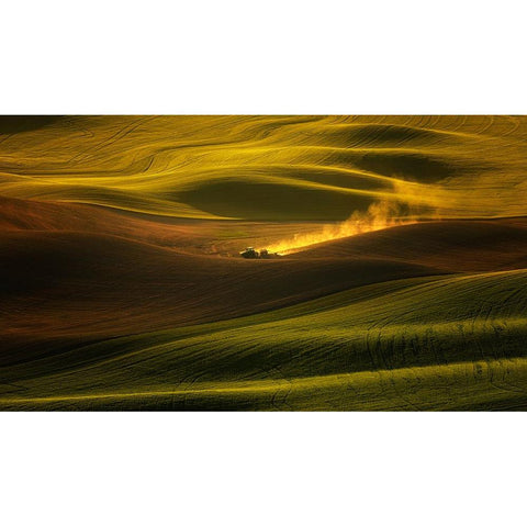 A Tractor In The Palouse Wheat Fields White Modern Wood Framed Art Print by Zhang, Joan