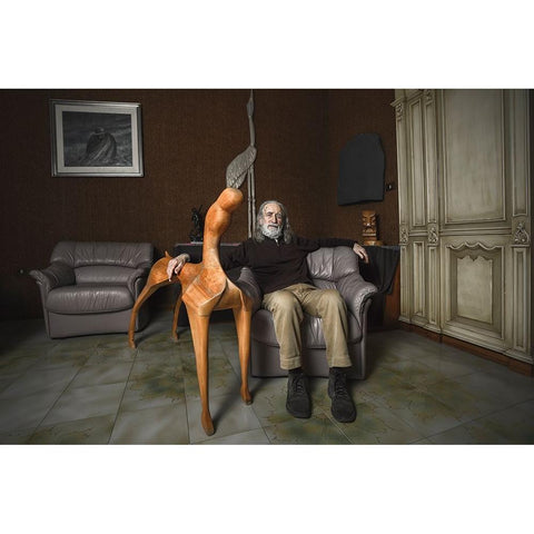 Il Levriero Black Modern Wood Framed Art Print with Double Matting by Guerra, Pasquale
