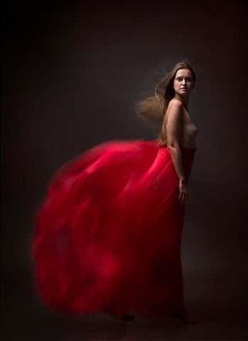 Red With The Wind. White Modern Wood Framed Art Print with Double Matting by Raskin, Moris
