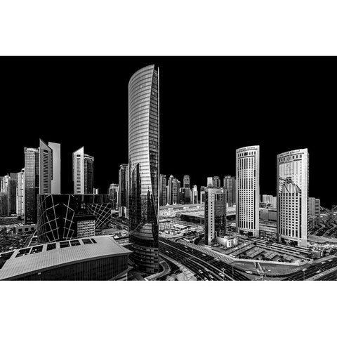 City Absolute Black Black Modern Wood Framed Art Print with Double Matting by Allam, Abdelkader