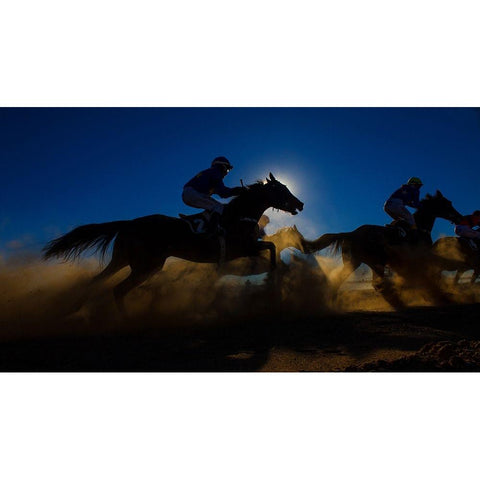 Horse Racing Through The Dust Black Modern Wood Framed Art Print with Double Matting by Lee Chapman, Sharon