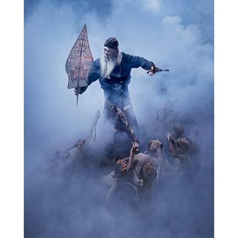 Wayang Dance Black Modern Wood Framed Art Print with Double Matting by Herliyanto, Gatot