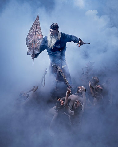 Wayang Dance Black Ornate Wood Framed Art Print with Double Matting by Herliyanto, Gatot