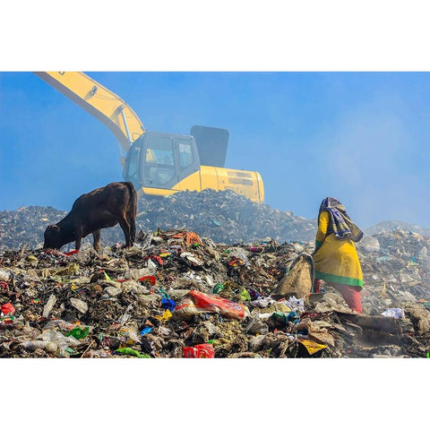 The Children Collect Recyclable Materials White Modern Wood Framed Art Print by Amdad Hossain, Muhammad