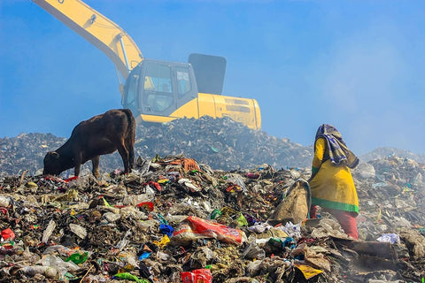 The Children Collect Recyclable Materials White Modern Wood Framed Art Print with Double Matting by Amdad Hossain, Muhammad