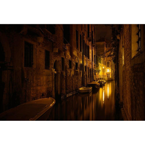 Venice At Night Black Modern Wood Framed Art Print by Maier, Norbert