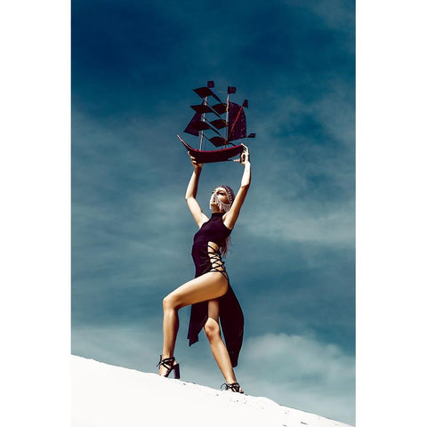IM Standing In The Desert-Waiting For My Ship To Come In White Modern Wood Framed Art Print by Bolgov (Axe), Ruslan