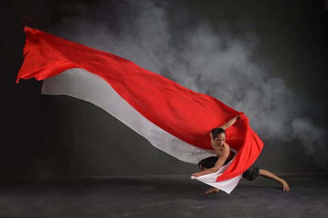 Dance Of Red And White Cloths White Modern Wood Framed Art Print with Double Matting by Aditya, Rawisyah