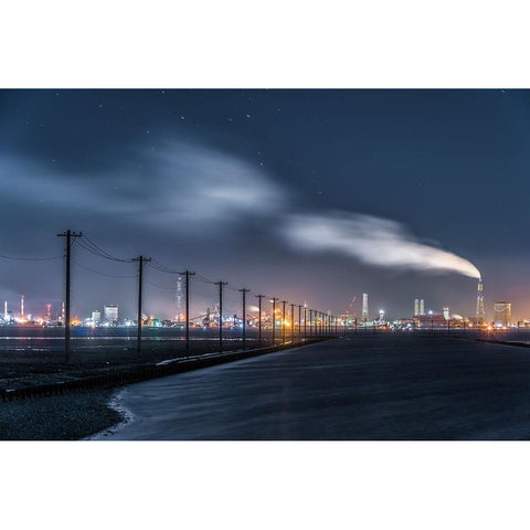 Undersea Power Pole And Factory Black Modern Wood Framed Art Print with Double Matting by Hara, Tomoshi