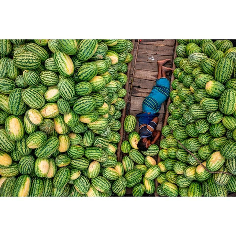 Sleeping On Watermelon Boats Black Modern Wood Framed Art Print with Double Matting by Khan Ronnie, Azim