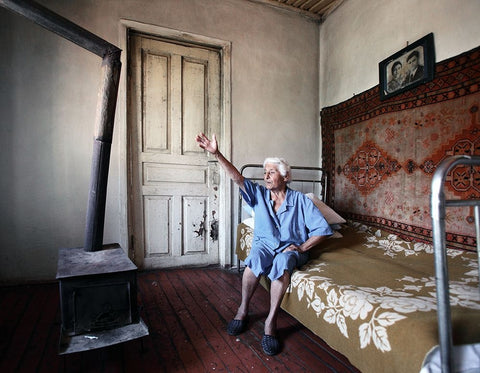 Old Woman From Artsakh - 36 Black Ornate Wood Framed Art Print with Double Matting by Garik