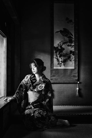 Yuuka Black Ornate Wood Framed Art Print with Double Matting by Washimi, Masatoshi