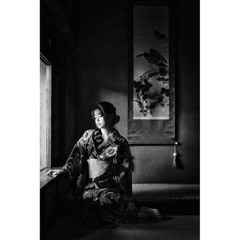 Yuuka Black Modern Wood Framed Art Print with Double Matting by Washimi, Masatoshi