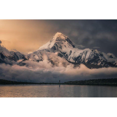 Accept The Baptism Of Holy Mountain White Modern Wood Framed Art Print by Cui, Yuan