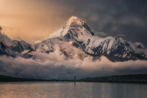 Accept The Baptism Of Holy Mountain White Modern Wood Framed Art Print with Double Matting by Cui, Yuan