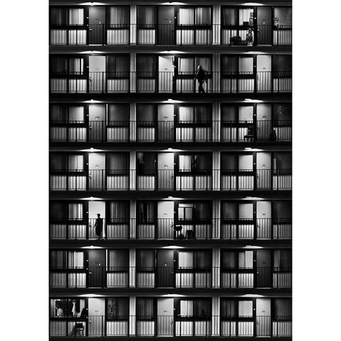 The Flat Black Modern Wood Framed Art Print with Double Matting by Shu, Rong