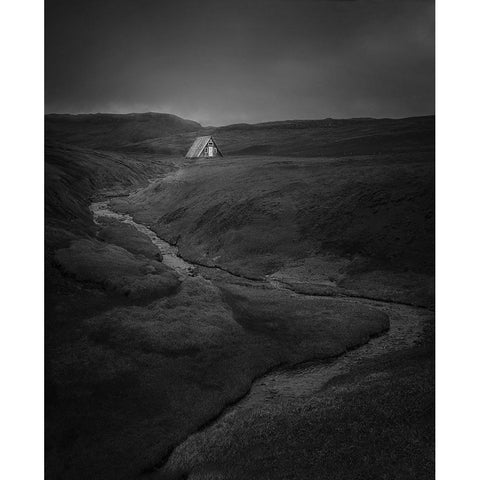 House Solitude Black Modern Wood Framed Art Print by Guo, David