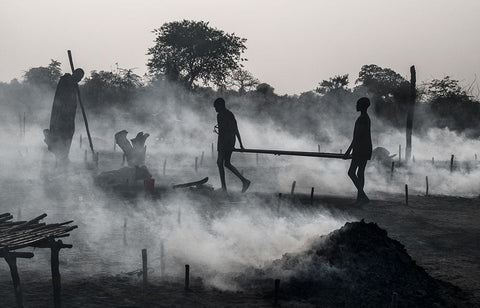 Life In A Mundari Cattle Camp - South Sudan Black Ornate Wood Framed Art Print with Double Matting by Inazio Kuesta, Joxe