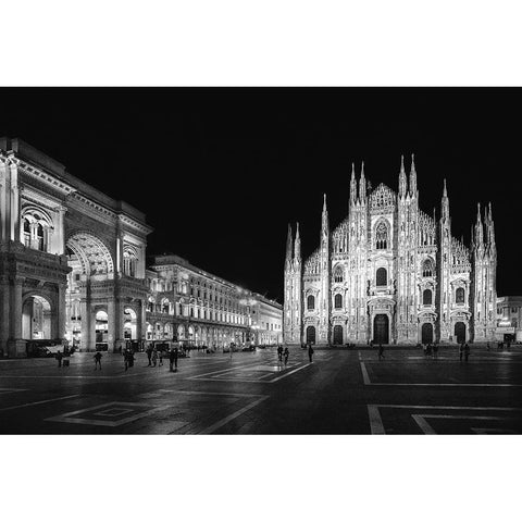 Milan By Night Black Modern Wood Framed Art Print with Double Matting by Simons, L.