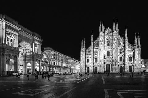 Milan By Night White Modern Wood Framed Art Print with Double Matting by Simons, L.