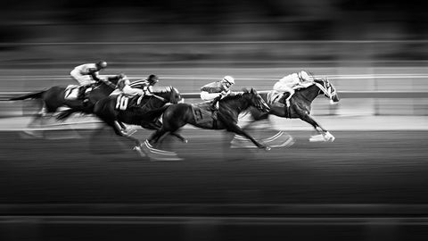 Horse Racing 3 Black Ornate Wood Framed Art Print with Double Matting by Zhou, Steven