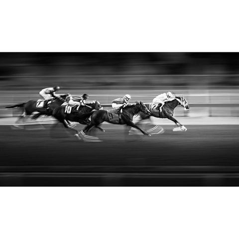 Horse Racing 3 White Modern Wood Framed Art Print by Zhou, Steven