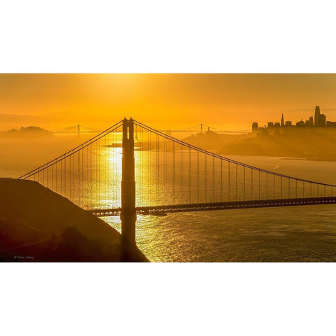 Golden Gate Bridge Sunrise Black Modern Wood Framed Art Print with Double Matting by Zhang, Annie