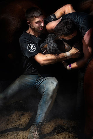 Aloitadores III (A Rapa Das Bestas) White Modern Wood Framed Art Print with Double Matting by Pascual Buye, Santiago