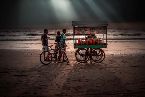 Coloured Ice Seller ( Chuski) White Modern Wood Framed Art Print with Double Matting by Singh, Anita