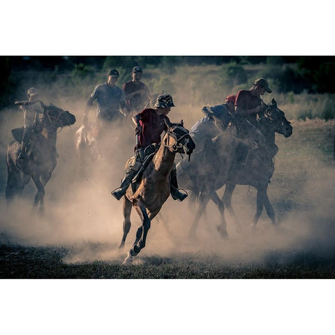 Horses White Modern Wood Framed Art Print by Alcalay, Eyal