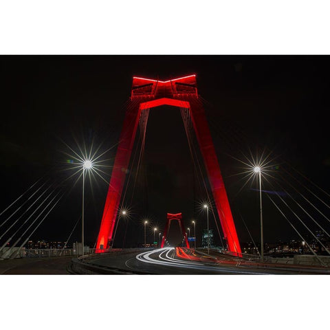 The Red Bridge. Black Modern Wood Framed Art Print by Wijers Smeets, Wilma