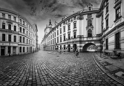 Plac Uniwersytecki White Modern Wood Framed Art Print with Double Matting by Derangowski, Lukasz