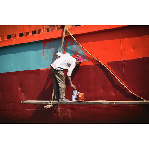 Workers Of Shipyard - 0250 Gold Ornate Wood Framed Art Print with Double Matting by Garik