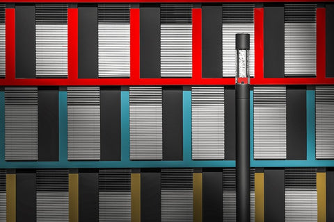 FaAsade Graphic | Play Of Colors White Modern Wood Framed Art Print with Double Matting by Ruckert, Stephan