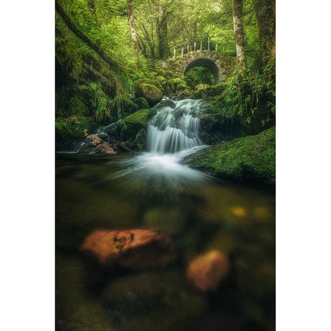 Scotland - Fairy Glen Bridge Gold Ornate Wood Framed Art Print with Double Matting by Claude Castor, Jean