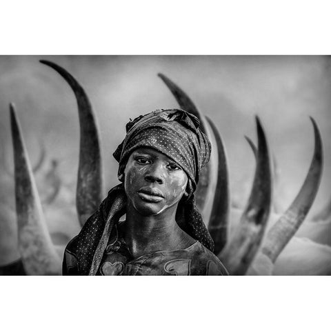 Boy Of Mundari, South Sudan White Modern Wood Framed Art Print by Yosifov, Svetlin