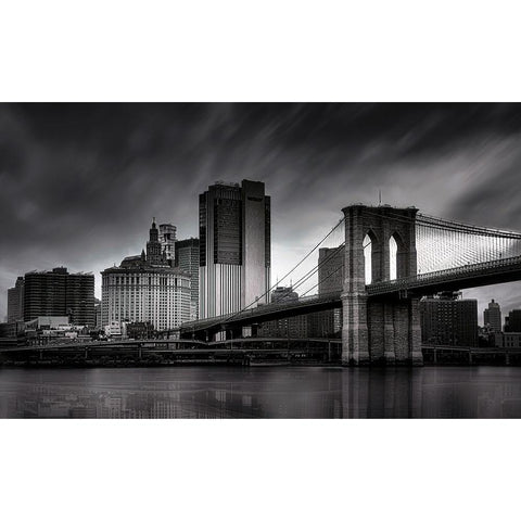 Brooklyn Bridge - Nyc Black Modern Wood Framed Art Print with Double Matting by W., Catherine