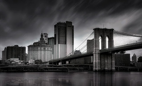 Brooklyn Bridge - Nyc Black Ornate Wood Framed Art Print with Double Matting by W., Catherine