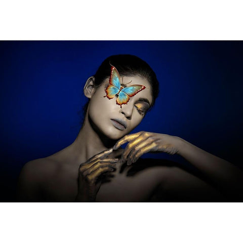 The Butterfly Girl Gold Ornate Wood Framed Art Print with Double Matting by Bhattacharyya, Partha
