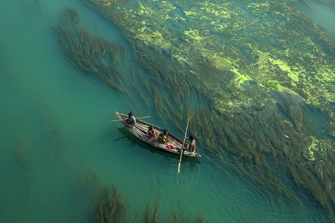 Cross The Algae RIVer Black Ornate Wood Framed Art Print with Double Matting by Amdad Hossain, Muhammad