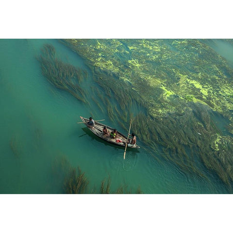 Cross The Algae RIVer Black Modern Wood Framed Art Print with Double Matting by Amdad Hossain, Muhammad