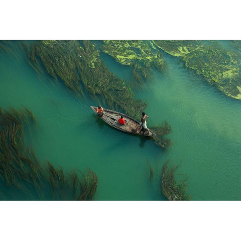 Cross The Algae RIVer Gold Ornate Wood Framed Art Print with Double Matting by Amdad Hossain, Muhammad