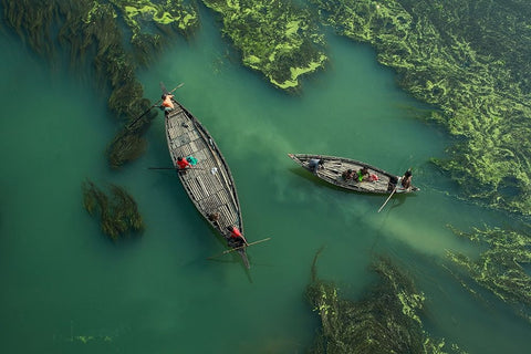 Crossing The Algae RIVer White Modern Wood Framed Art Print with Double Matting by Amdad Hossain, Muhammad