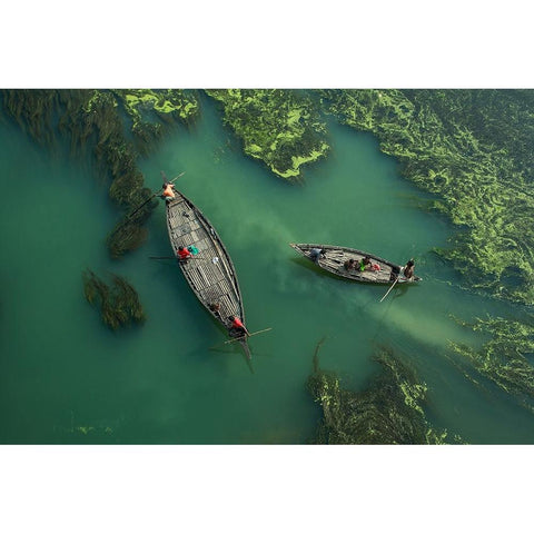 Crossing The Algae RIVer Black Modern Wood Framed Art Print by Amdad Hossain, Muhammad