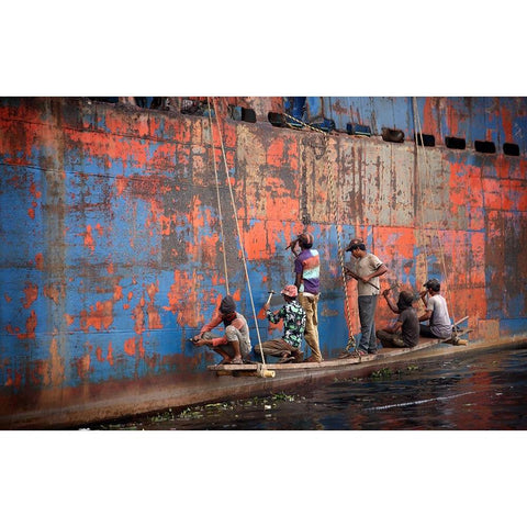 Workers Of Shipyard - 7195 Black Modern Wood Framed Art Print by Garik