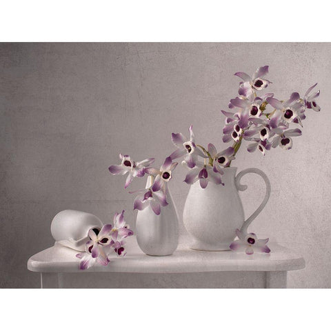 Lilac Orchid White Modern Wood Framed Art Print by Perfoncio, Margareth