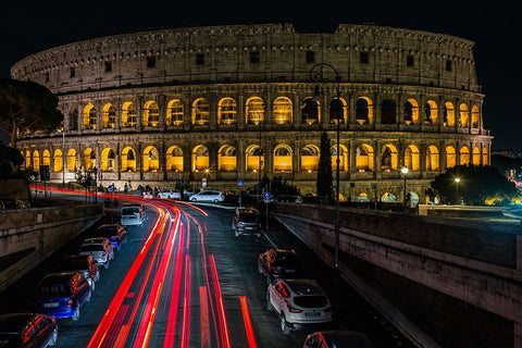 Colosseum At Night White Modern Wood Framed Art Print with Double Matting by Kankava, Nino