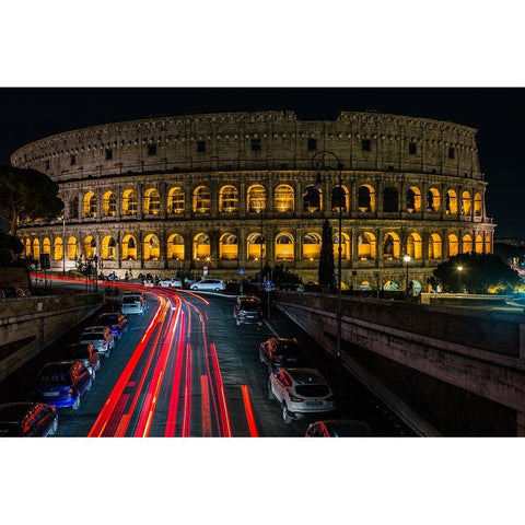 Colosseum At Night Black Modern Wood Framed Art Print with Double Matting by Kankava, Nino