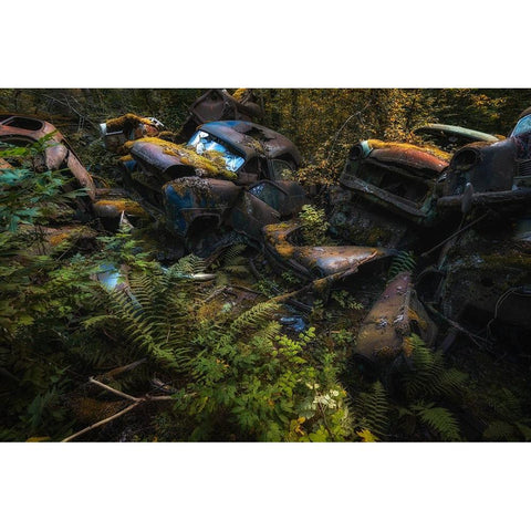 The Pile Of Cars White Modern Wood Framed Art Print by Pettersson, Benny